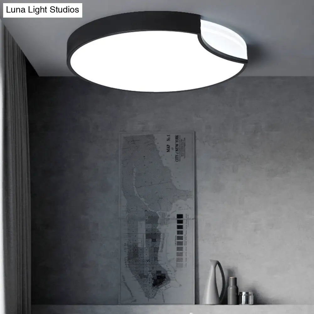 Modern Led Bedroom Flush Mount Lighting With White/Black Metal Shade And Diffused Warm Light