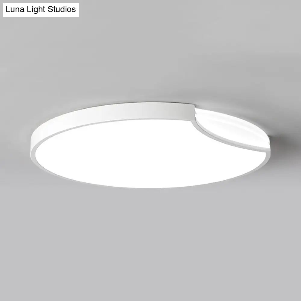 Modern Led Bedroom Flush Mount Lighting With White/Black Metal Shade And Diffused Warm Light
