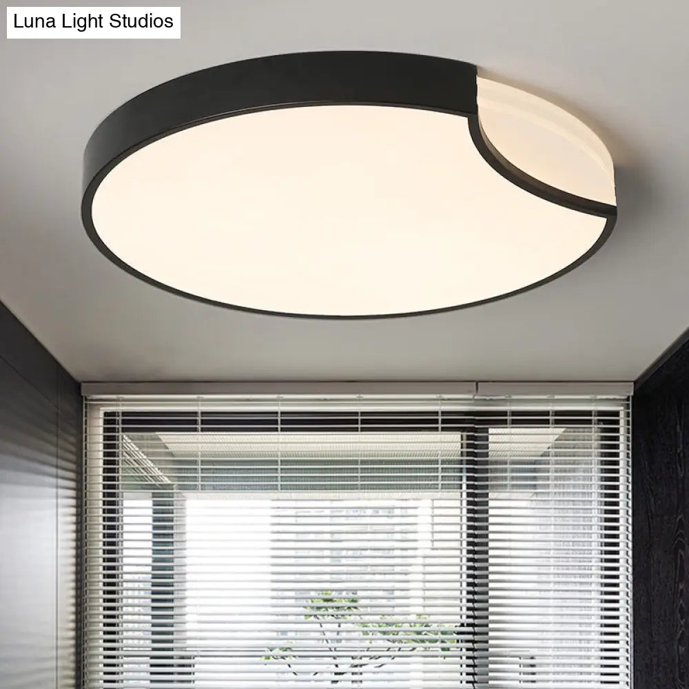 Modern Led Bedroom Flush Mount Lighting With White/Black Metal Shade And Diffused Warm Light Black /