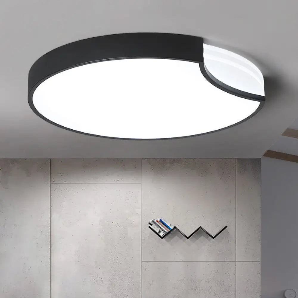 Modern Led Bedroom Flush Mount Lighting With White/Black Metal Shade And Diffused Warm Light Black