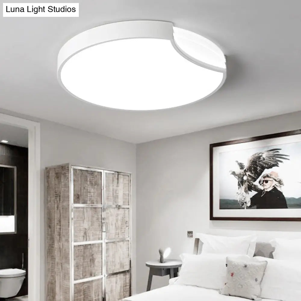Modern Led Bedroom Flush Mount Lighting With White/Black Metal Shade And Diffused Warm Light