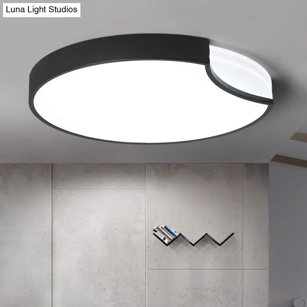 Modern Led Bedroom Flush Mount Lighting With White/Black Metal Shade And Diffused Warm Light Black /