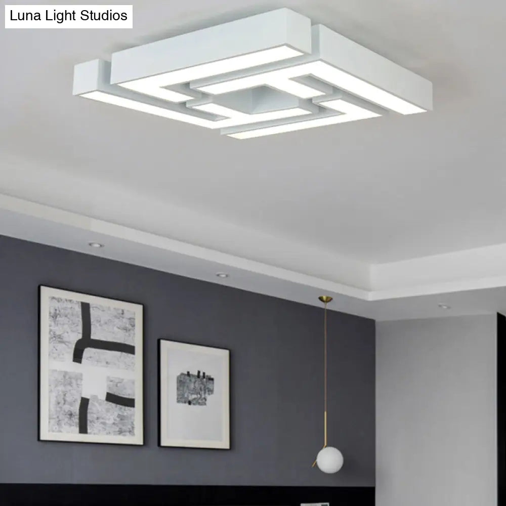 Modern Led Bedroom Flushmount Ceiling Light With Maze Metal Shade In White/Warm - Stylish And