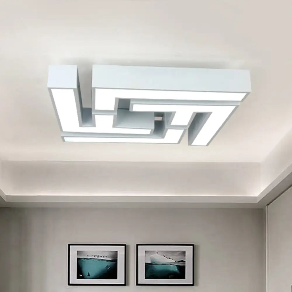 Modern Led Bedroom Flushmount Ceiling Light With Maze Metal Shade In White/Warm - Stylish And
