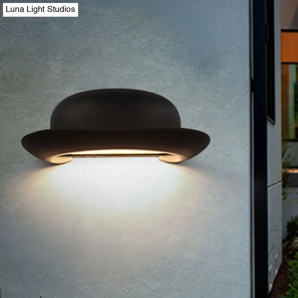 Modern Led Bedroom Sconce Light In Black With Hat Metal Shade Warm/Natural Lighting