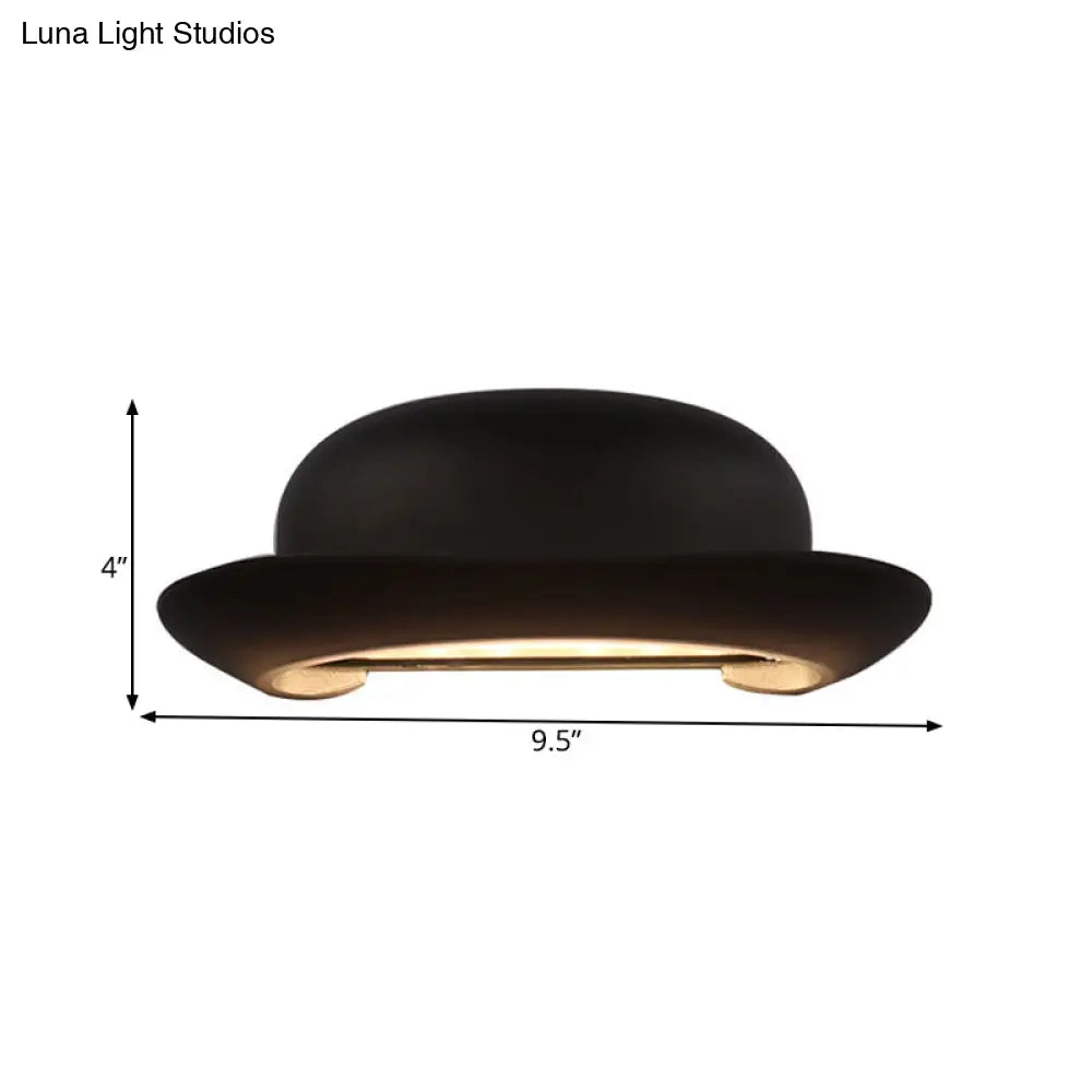 Modern Led Bedroom Sconce Light In Black With Hat Metal Shade Warm/Natural Lighting