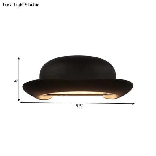 Modern Led Bedroom Sconce Light In Black With Hat Metal Shade Warm/Natural Lighting