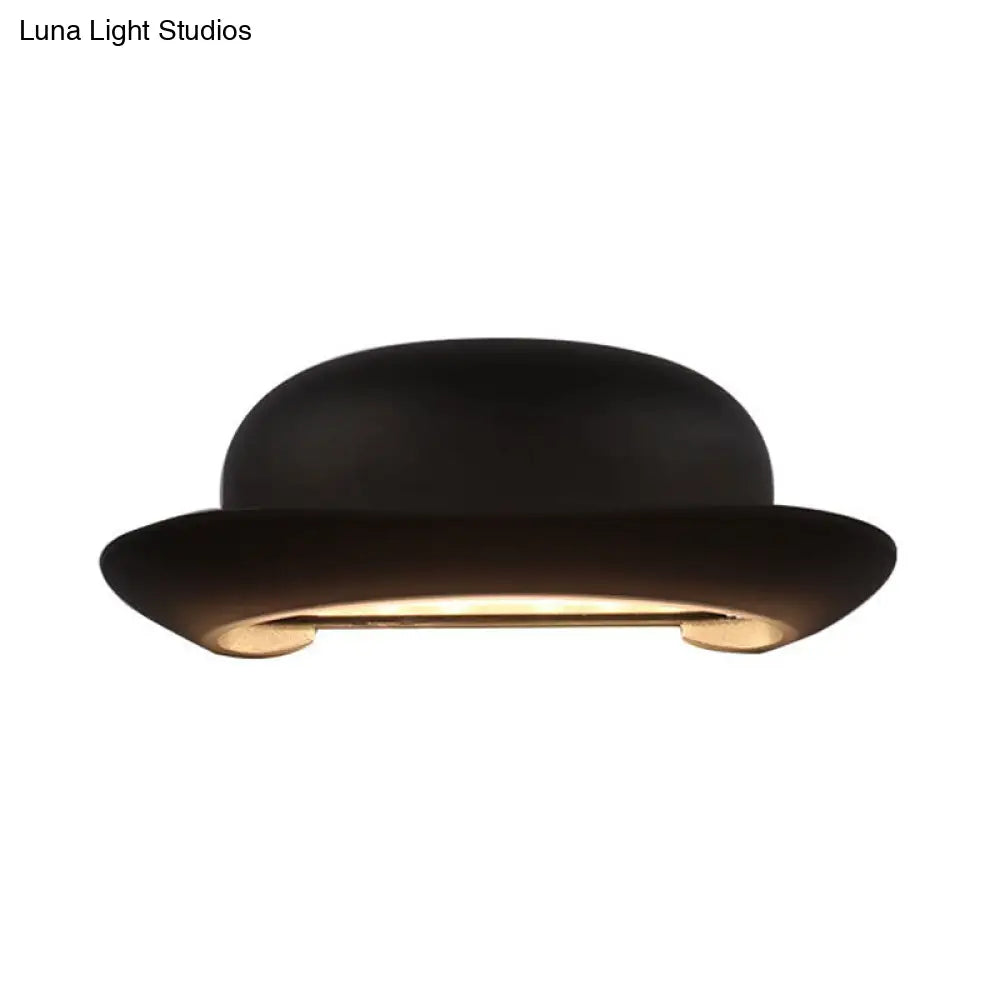 Modern Led Bedroom Sconce Light In Black With Hat Metal Shade Warm/Natural Lighting