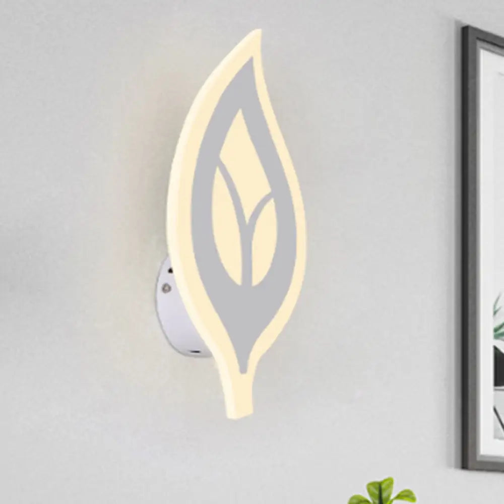 Modern Led Bedroom Sconce Light With Leaf Acrylic Shade - Black/White Wall Lamp In Warm/White White