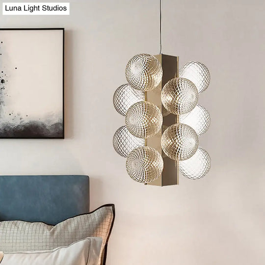 Modern Led Bedside Pendant Brass Chandelier With Clear Bubble Glass Shade