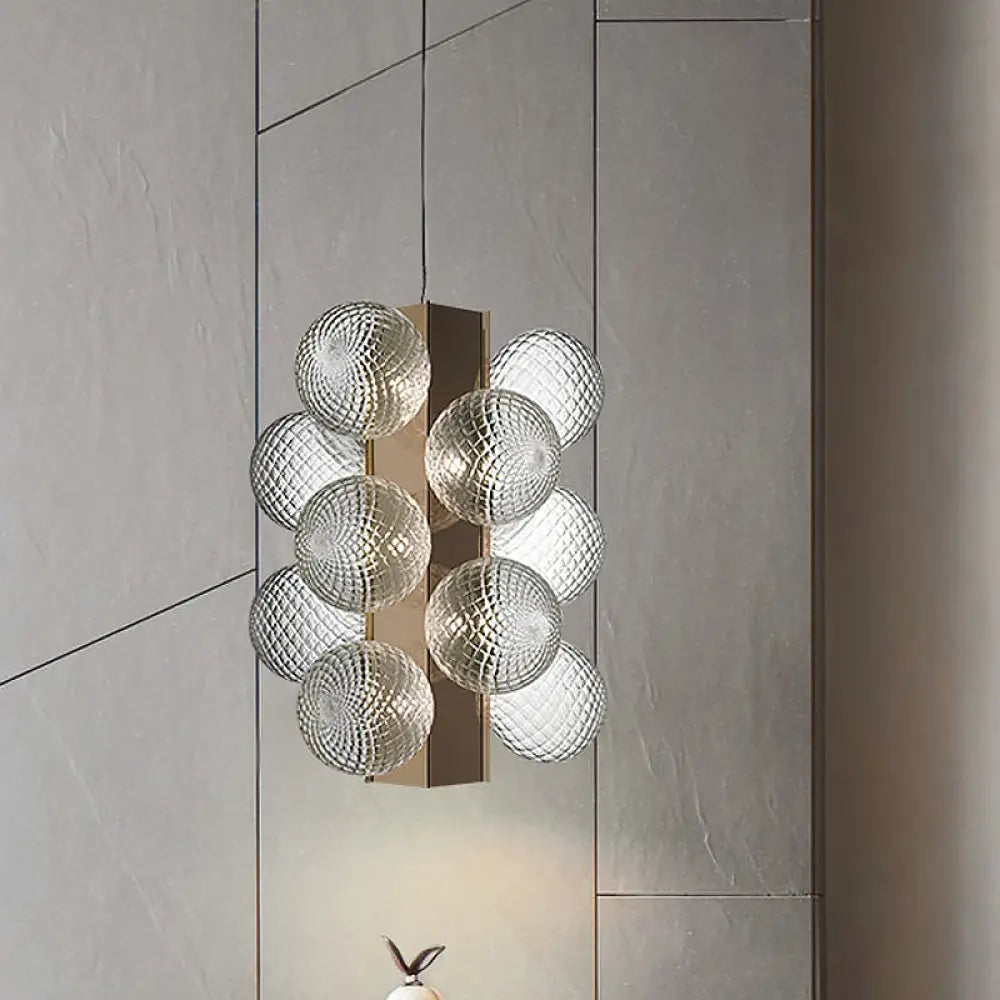 Modern Led Bedside Pendant Brass Chandelier With Clear Bubble Glass Shade