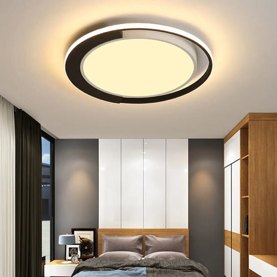 Modern Led Black And White Round Flush Ceiling Lamp With Recessed Diffuser 16’/19.5’ Wide In