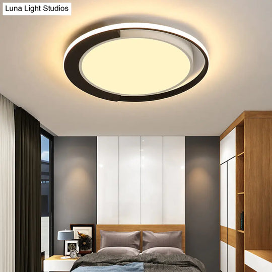 Modern Led Black And White Round Flush Ceiling Lamp With Recessed Diffuser 16/19.5 Wide In