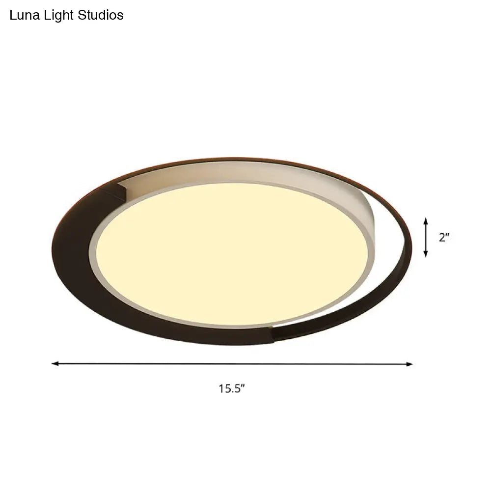 Modern Led Black And White Round Flush Ceiling Lamp With Recessed Diffuser 16’/19.5’ Wide In