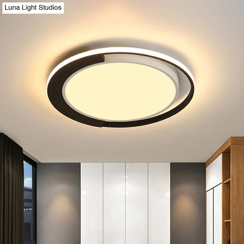 Modern Led Black And White Round Flush Ceiling Lamp With Recessed Diffuser 16’/19.5’ Wide In