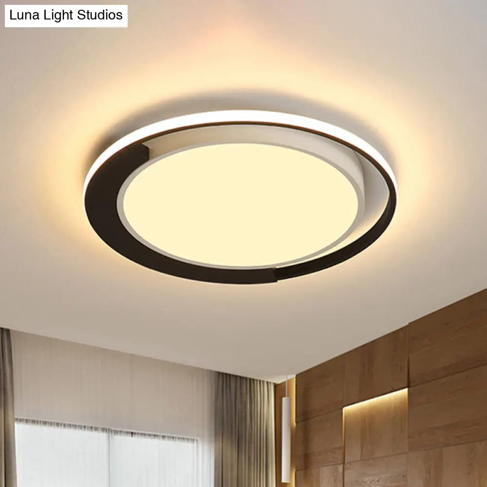 Modern Led Black And White Round Flush Ceiling Lamp With Recessed Diffuser 16’/19.5’ Wide In