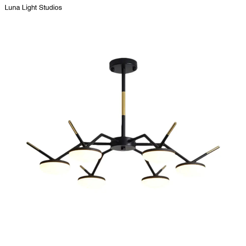 Modern Led Black Ceiling Chandelier With Metallic Circle Design And Sleek Arm