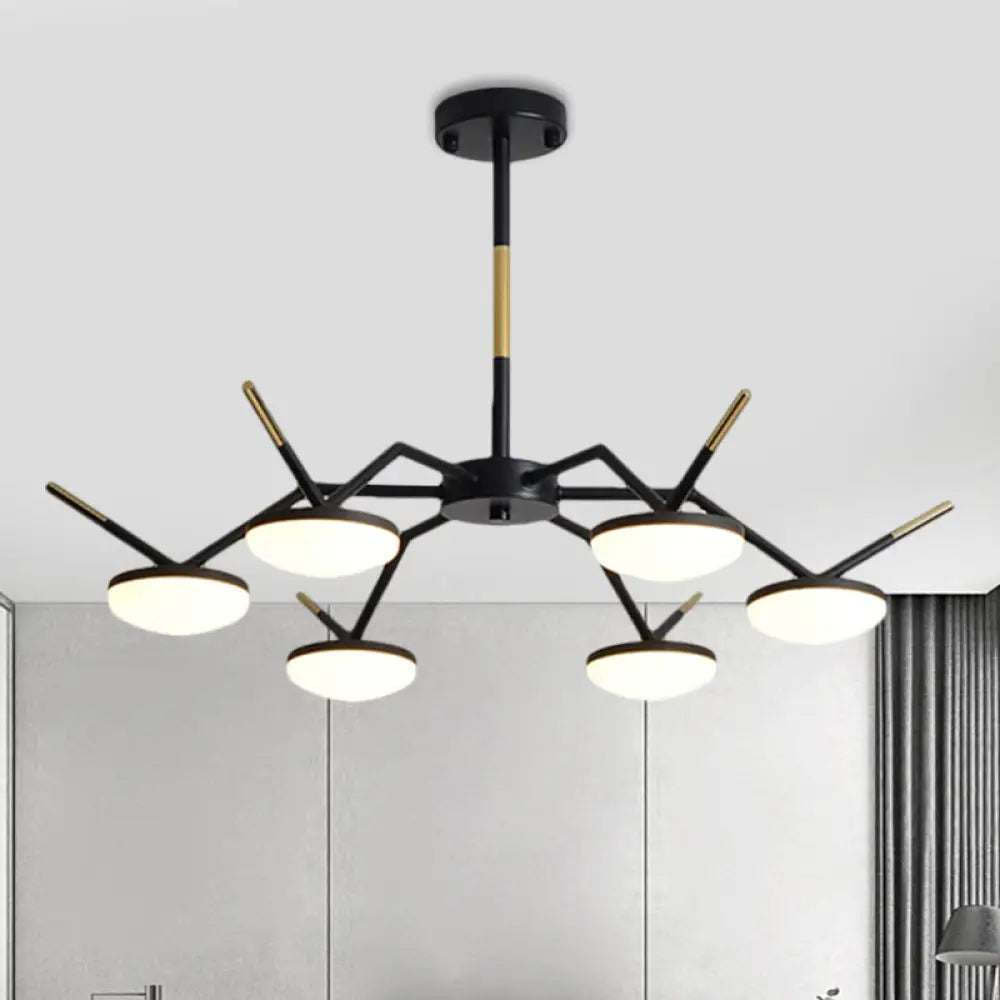 Modern Led Black Ceiling Chandelier With Metallic Circle Design And Sleek Arm