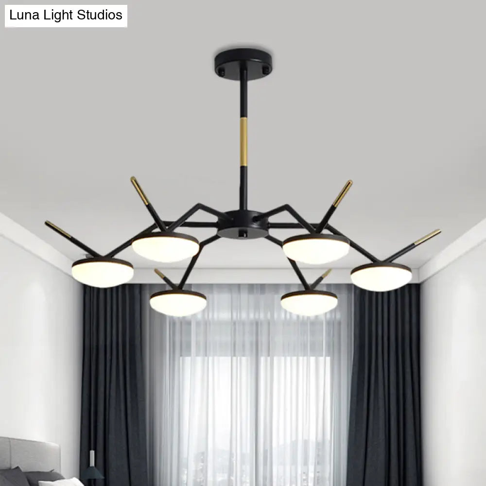 Modern Led Black Ceiling Chandelier With Metallic Circle Design And Sleek Arm