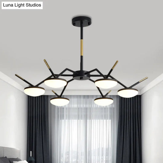 Modern Led Black Ceiling Chandelier With Metallic Circle Design And Sleek Arm