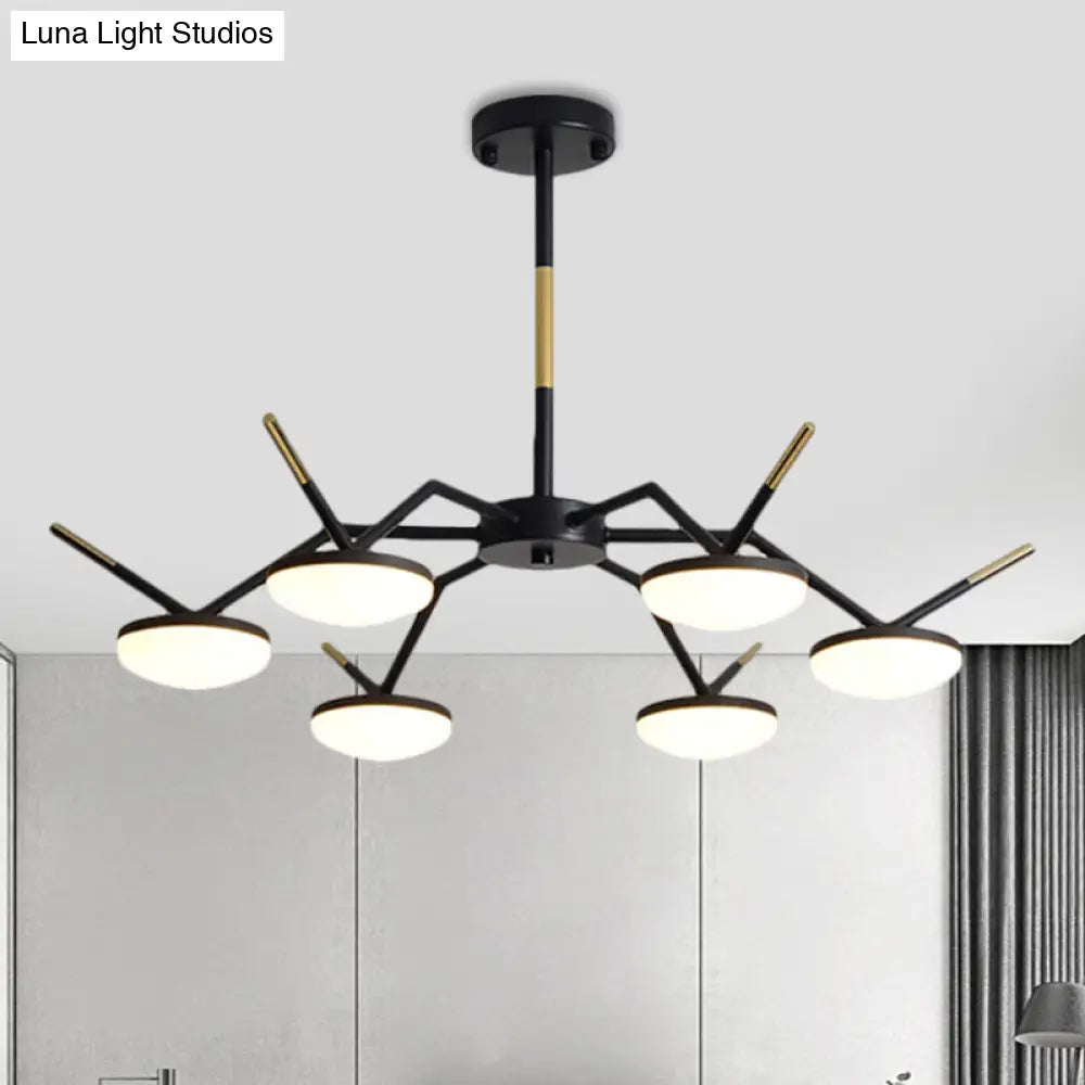 Modern Metal Circle Led Chandelier With Unique Broken Line Arm And Black Ceiling Hang