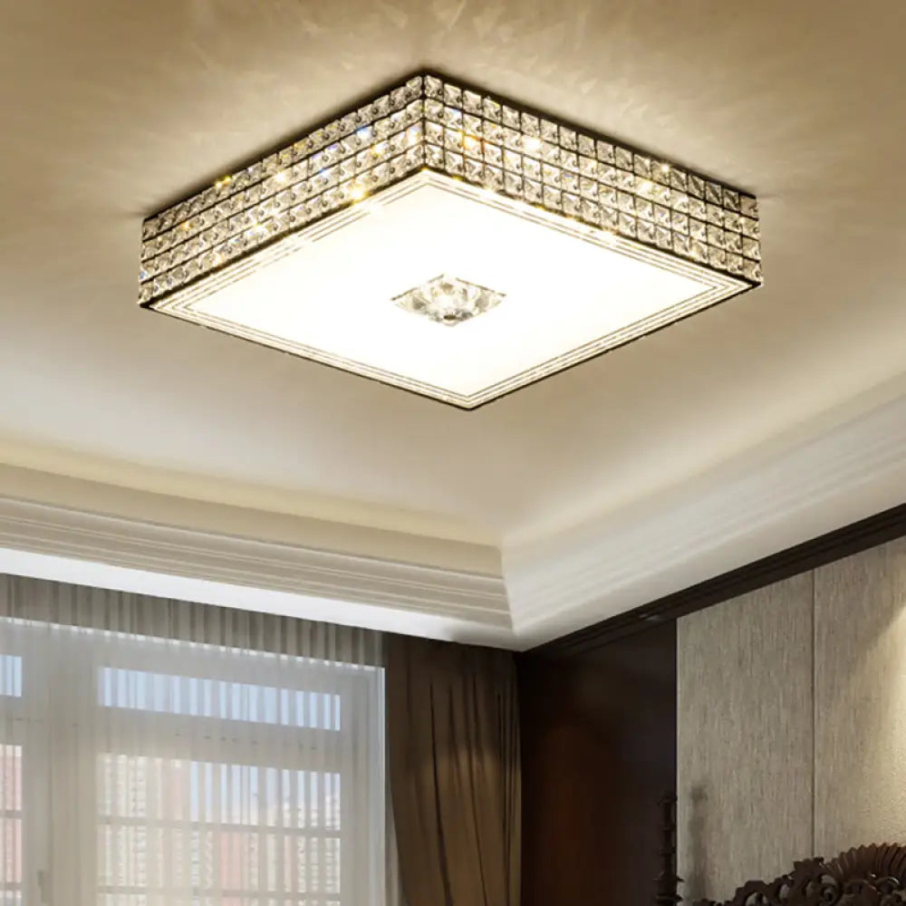 Modern Led Black Ceiling Mounted Lamp For Bedroom - K9 Crystal Square Flush Lighting