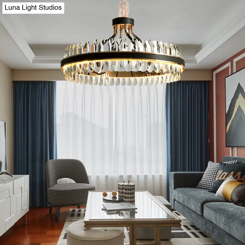 Modern Led Black Crystal Chandelier For Living Room - Stylish Pendant Lighting Fixture