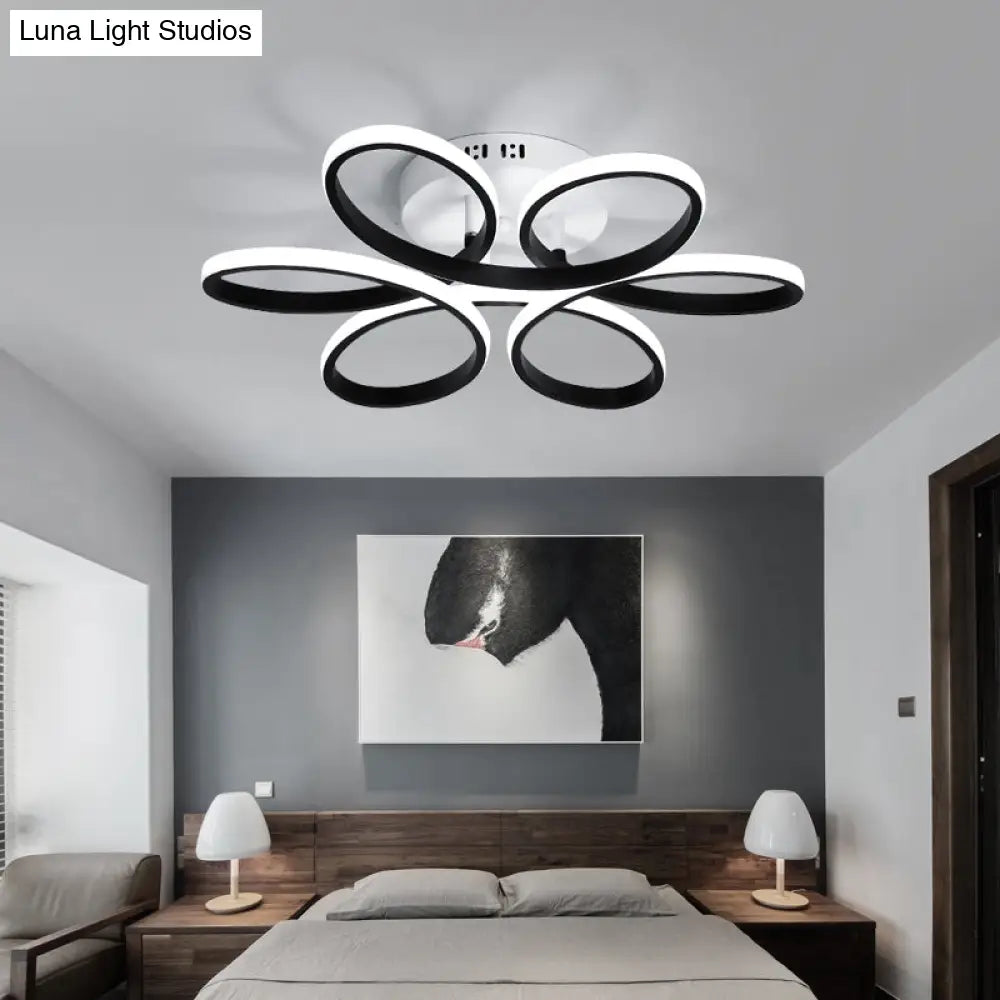 Modern Led Black Floral Metal Flush Light For Bedroom Ceiling