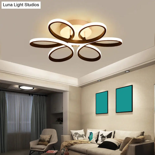 Modern Led Black Floral Metal Flush Light For Bedroom Ceiling