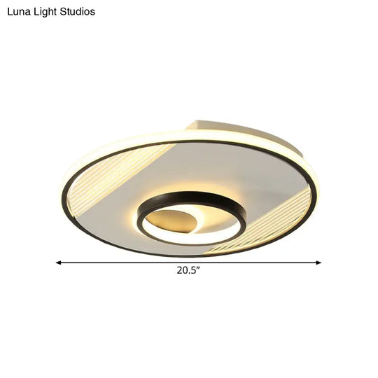 Modern Led Black Flush Mount Round Light Fixture For Bedroom 16.5/20.5 Wide