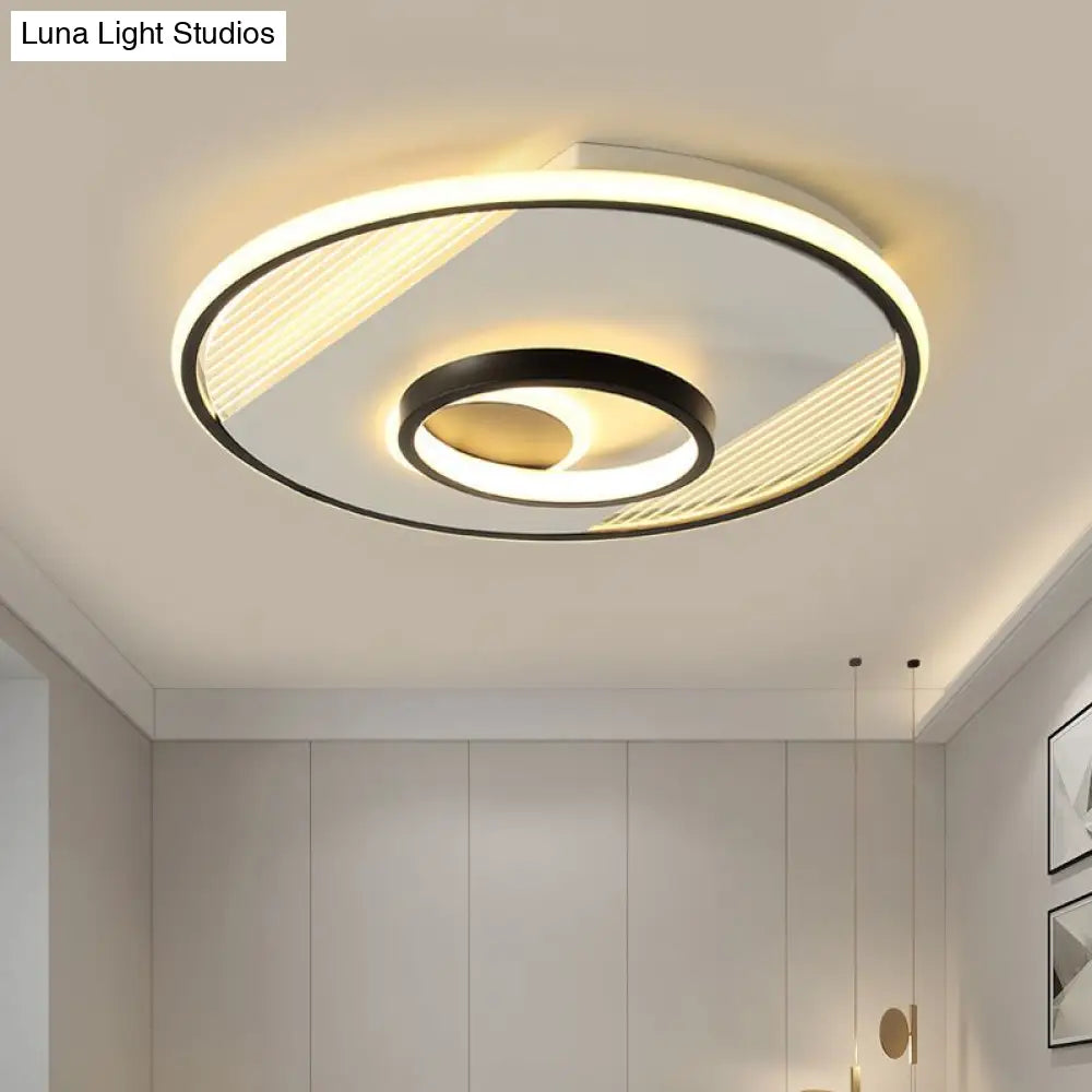 Modern Led Black Flush Mount Round Light Fixture For Bedroom 16.5/20.5 Wide