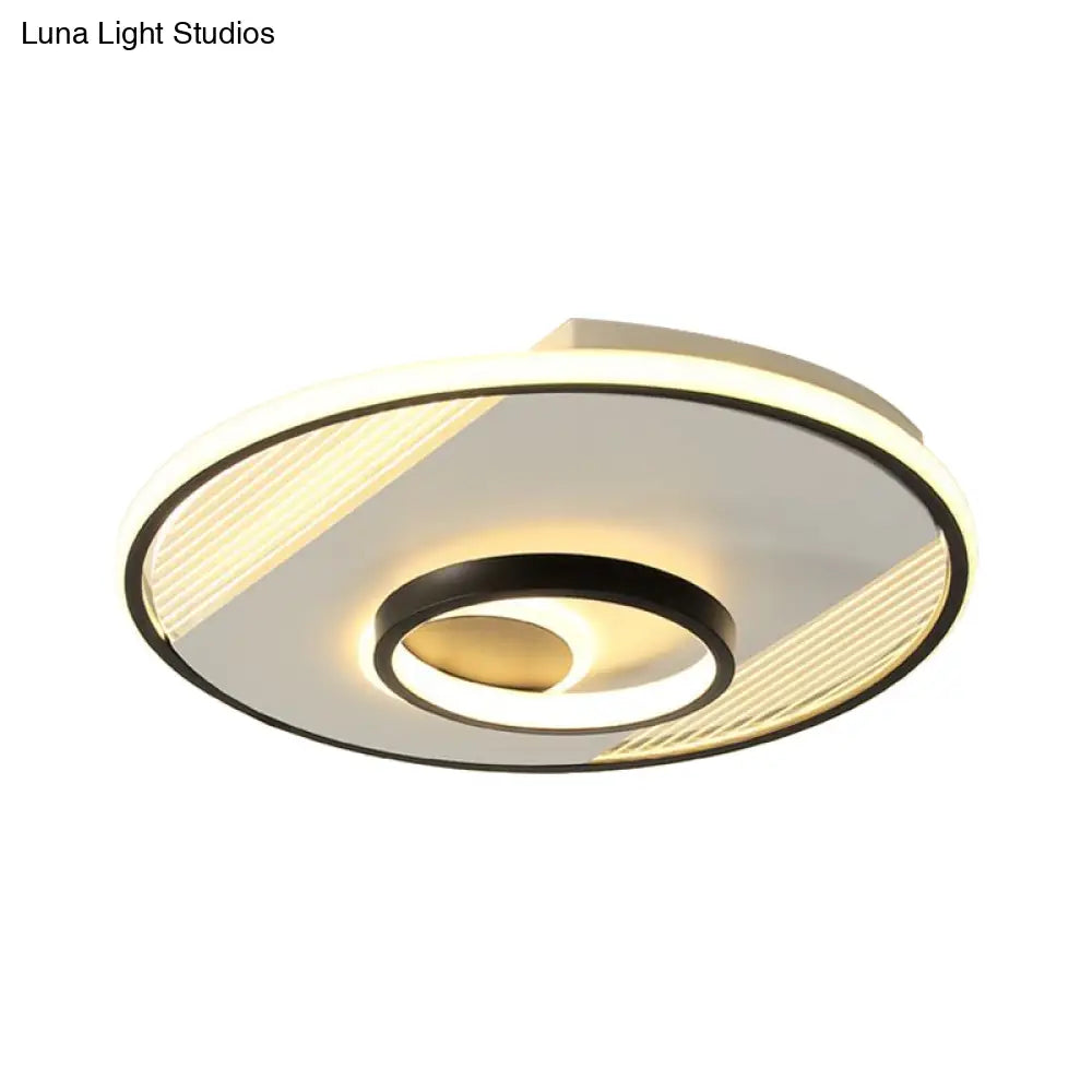 Modern Led Black Flush Mount Round Light Fixture For Bedroom 16.5/20.5 Wide