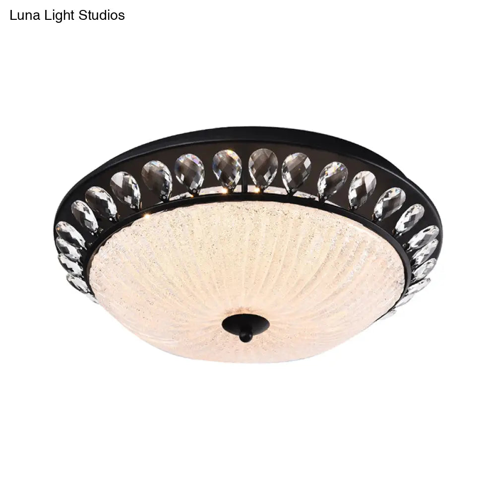 Modern Led Black Flushmount Light For Bedroom - Clear Crystal Glass Dome