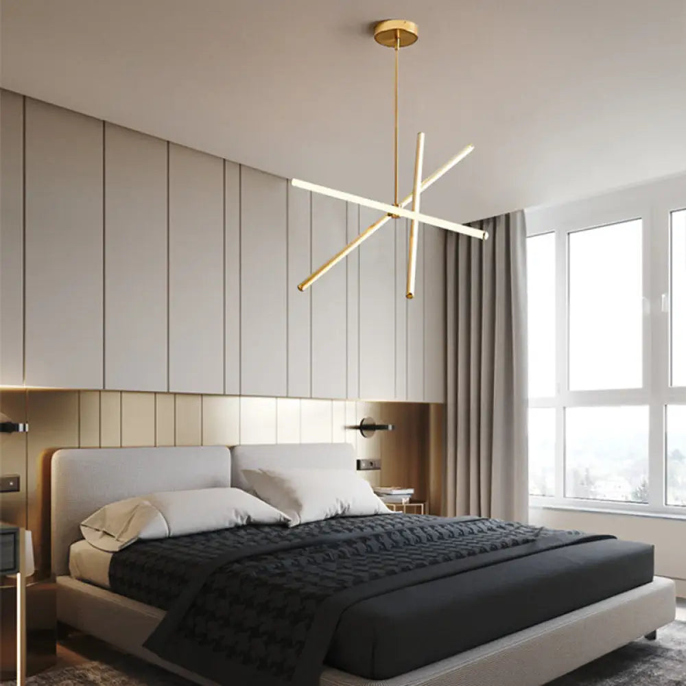 Modern Led Black/Gold Metal Pendant Chandelier For Bedroom - Warm Light Gold