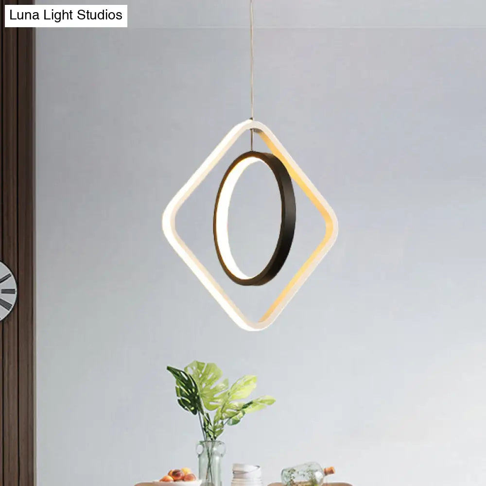 Modern Led Black Hoop And Square Ceiling Pendant Lamp With Acrylic Shade - Warm/White Light