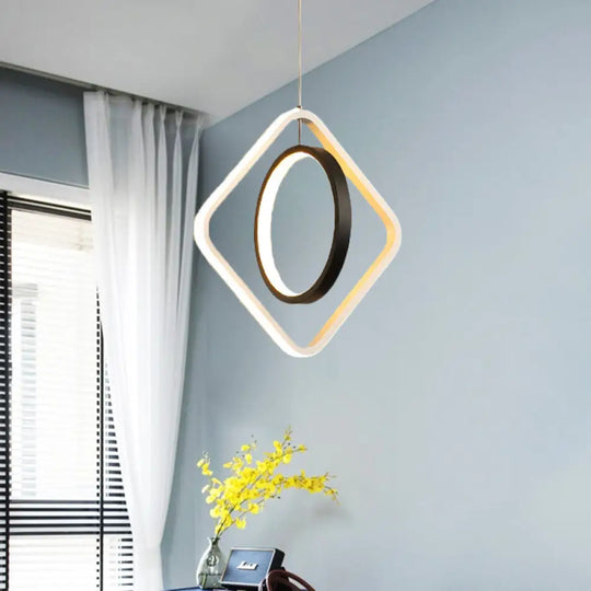 Modern Led Black Hoop And Square Ceiling Pendant Lamp With Acrylic Shade - Warm/White Light / White