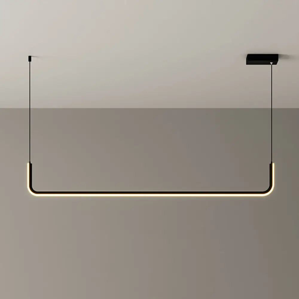 Modern Led Black Island Hanging Lamp Kit - Sleek Metal Half Rectangle Design With Adjustable