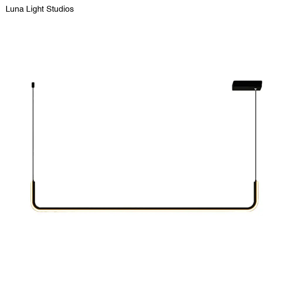 Modern Led Black Island Hanging Lamp Kit - Sleek Metal Half Rectangle Design With Adjustable