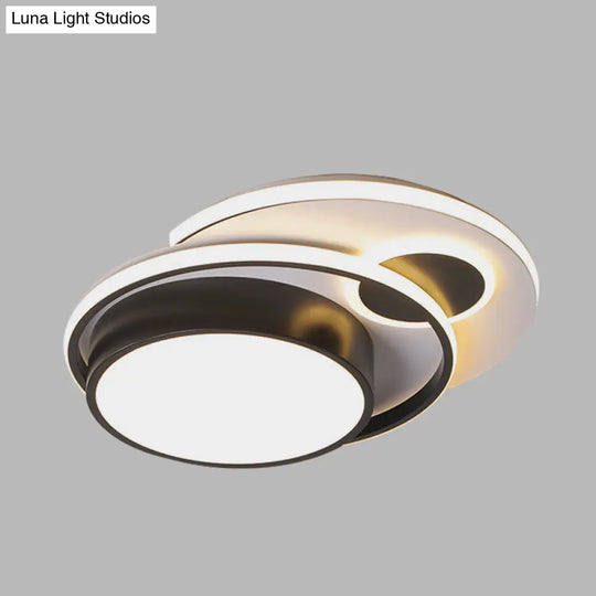 Modern Led Black Metallic Drum Flush Mount Ceiling Lighting For Bedroom - 16/19.5 Wide