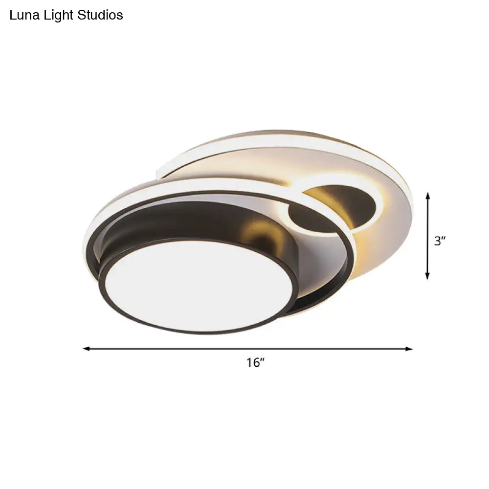 Modern Led Black Metallic Drum Flush Mount Ceiling Lighting For Bedroom - 16/19.5 Wide