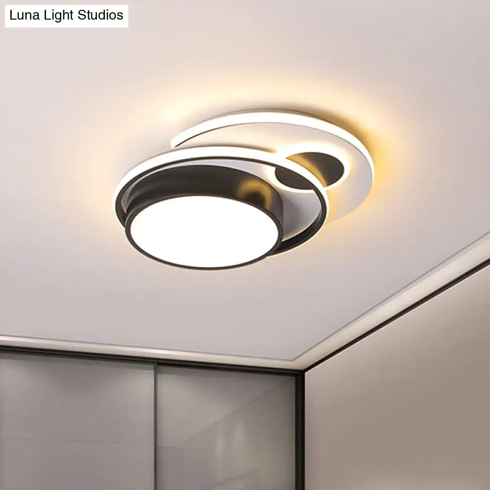 Modern Led Black Metallic Drum Flush Mount Ceiling Lighting For Bedroom - 16’/19.5’ Wide