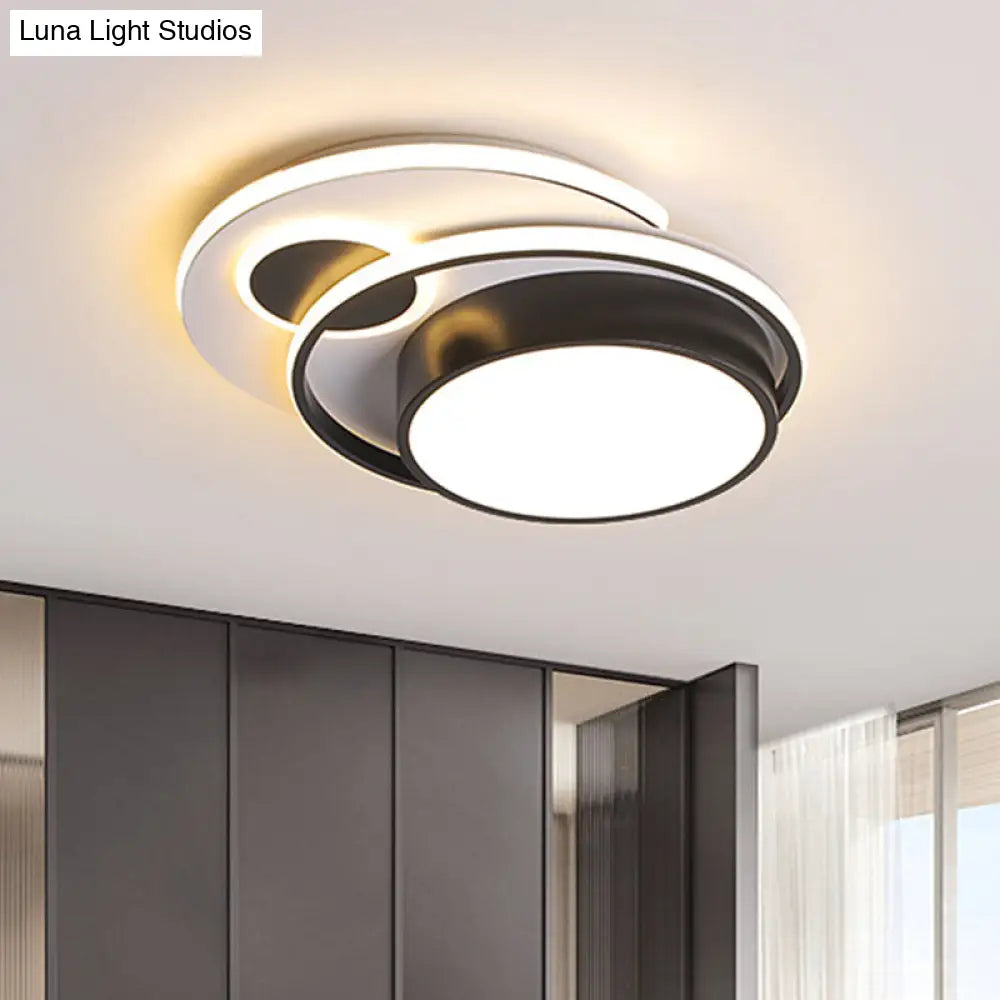 Modern Led Black Metallic Drum Flush Mount Ceiling Lighting For Bedroom - 16/19.5 Wide / 16