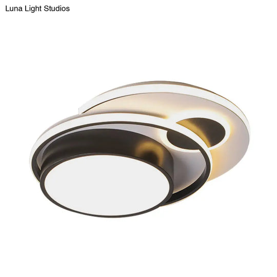 Modern Led Black Metallic Drum Flush Mount Ceiling Lighting For Bedroom - 16/19.5 Wide