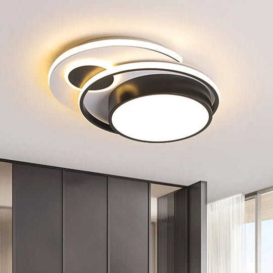 Modern Led Black Metallic Drum Flush Mount Ceiling Lighting For Bedroom - 16’/19.5’ Wide / 16’