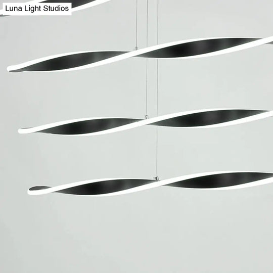 Modern Led Chandelier With Black Acrylic Spiral Pendant Light - Ideal For Dining Room