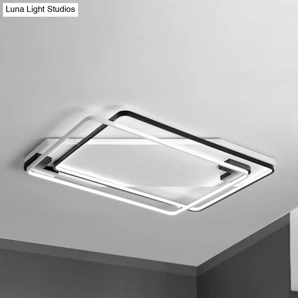 Modern Led Black/White Acrylic Rectangular Ceiling Light - 18’/22’/27.5’ Wide Warm/White Flushmount