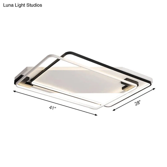 Modern Led Black/White Acrylic Rectangular Ceiling Light - 18’/22’/27.5’ Wide Warm/White Flushmount