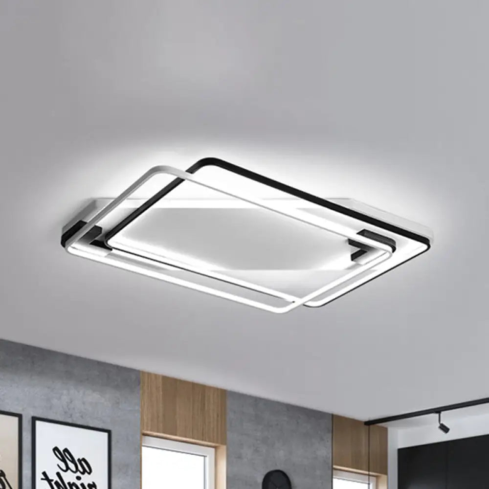 Modern Led Black/White Acrylic Rectangular Ceiling Light - 18’/22’/27.5’ Wide Warm/White