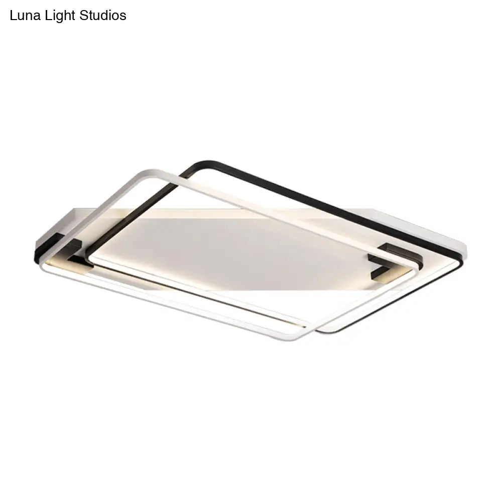 Modern Led Black/White Acrylic Rectangular Ceiling Light - 18’/22’/27.5’ Wide Warm/White Flushmount