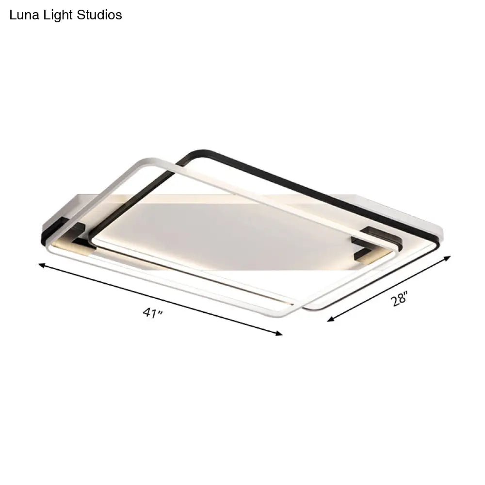 Modern Led Black/White Acrylic Rectangular Ceiling Light - 18/22/27.5 Wide Warm/White Flushmount